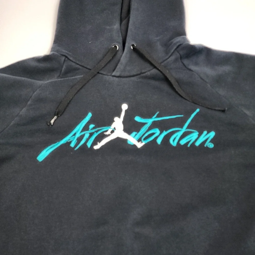 Vintage Air Jordan Hoodie Black Embroidered RECORDS/ACHIEVEMENTS Pullover‎ Sz M